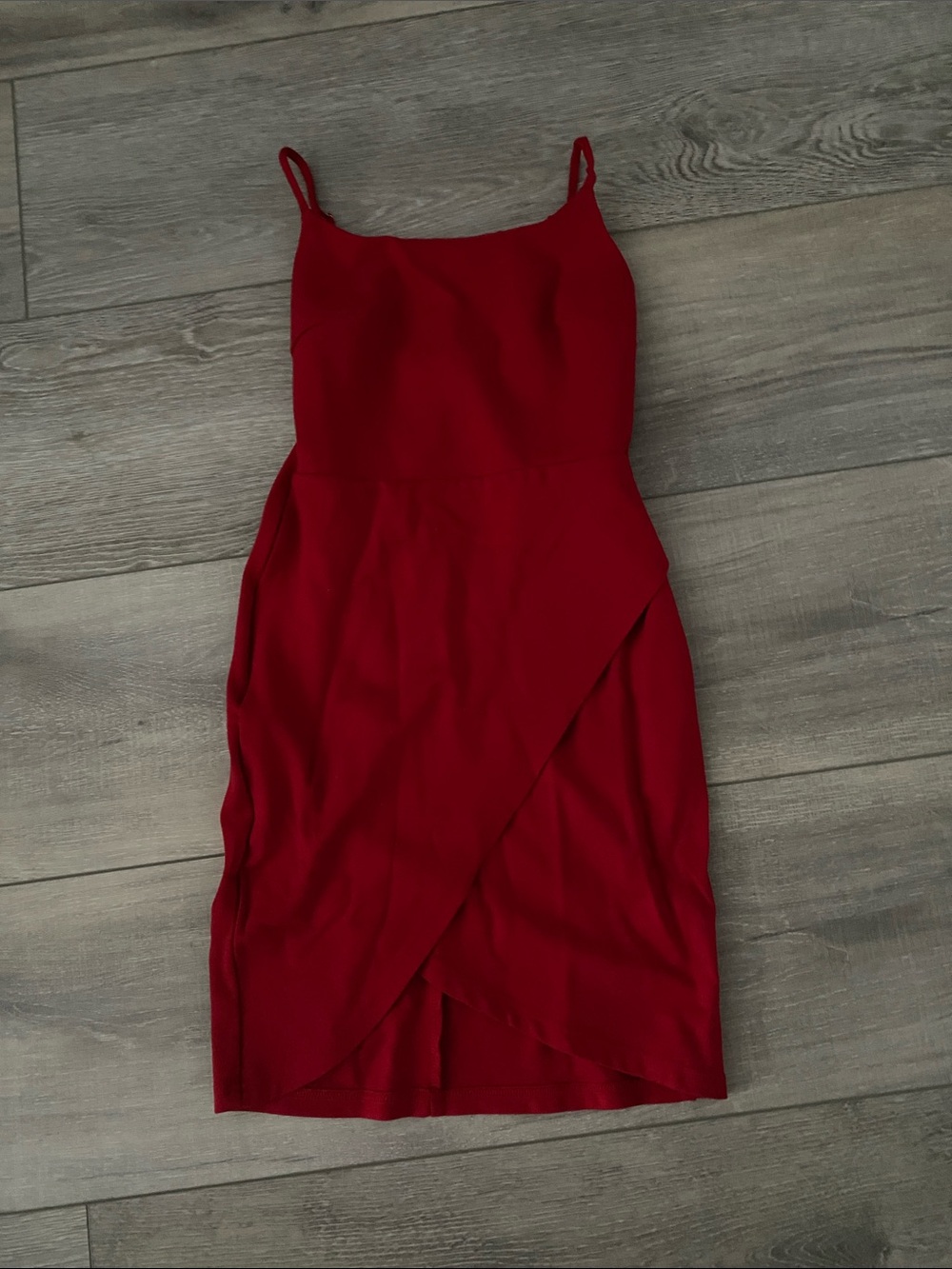 Red Spaghetti-Strap Wrap Midi Dress